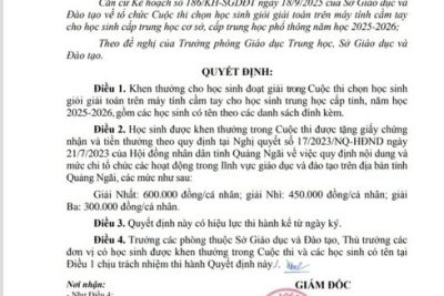 CHÚC MỪNG EM BÙI QUANG THIỆN – trường Thcs Đức Lân 🎉 Đã xuất sắc đạt GIẢI NHẤT trong Cuộc thi chọn học sinh giỏi Giải toán trên máy tính cầm tay cấp tỉnh năm học 2025–2026! Một thành tích thật tuyệt vời, mang lại niềm vui và tự hào cho thầy cô và nhà trường. 🌟 Xin gửi lời chúc mừng đến cô Nhiên và cô Hương – các cô đã tận tâm đồng hành, dìu dắt và truyền lửa cho em trong suốt quá trình ôn luyện. ❤️ Tự hào về em lắm Thiện ơi! Chúc em tiếp tục giữ vững phong độ và tỏa sáng hơn nữa trên con đường học tập! 📚✨